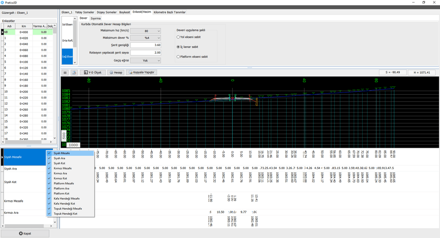 Enkesit Çıktı Satırları
